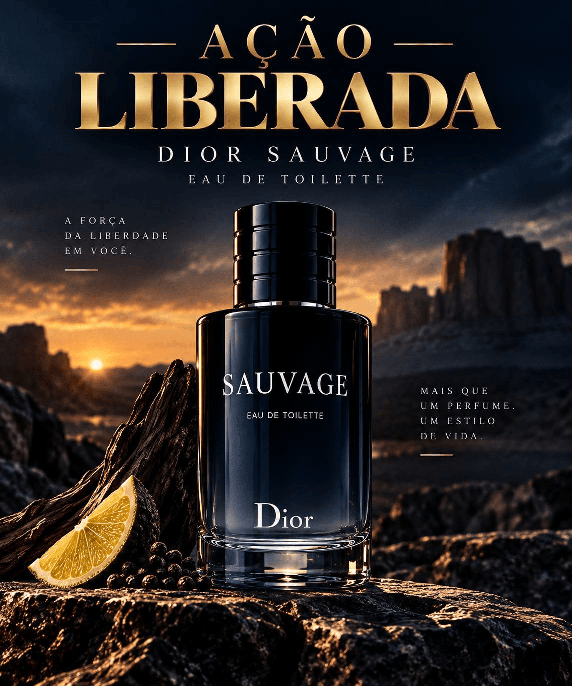 Arte da ação do Clube das Essências com perfume Dior Sauvage Eau de Toilette